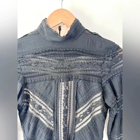 Parker Nadia Black Lace Long Sleeve Ruffle Cuff Mini Dress Size 2 - Picture 4 of 13